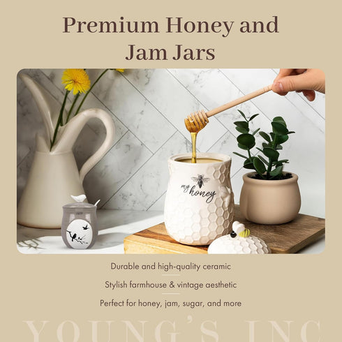 Charming Ceramic Honey Bee Jar with Wooden Dipper - Ideal for Farmhouse Decor