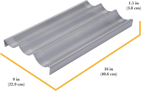 Chicago Metallic Commercial II Non-Stick Perforated Baguette Pan, 16 L x 9 W x 1.5 H, Crisp Crust