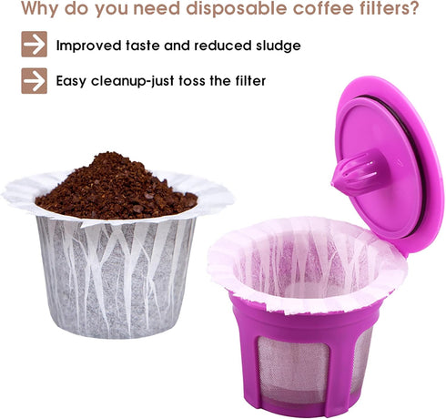 100 Count Disposable Coffee Paper Filters with 4 Pack Reusable K Cup Pods, Compatible with Keurig Brewers