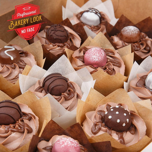 Tulip Cupcake Liners - 200pcs Muffin Liners for Baking, Sturdy, Greaseproof, Easy to Use, Beige White Brown