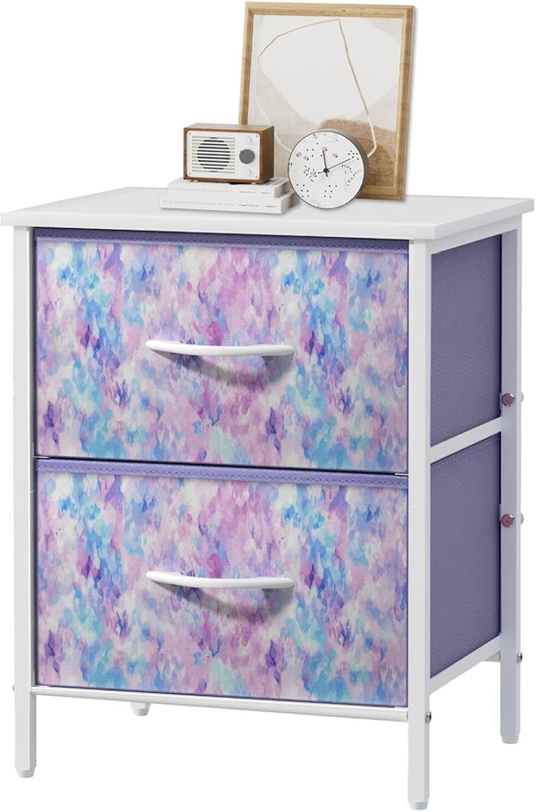 Stero Nightstand, Kids Dresser with 2 Drawers, Steel Frame Bedside Furniture, Wood