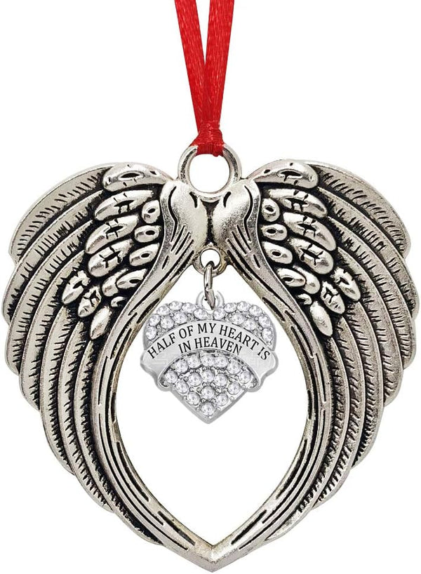 JUPPE Sympathy Gifts, Memorial Gifts for Loss of Loved One, Angel Wings Christmas Tree Ornament, Half of My Heart is in
