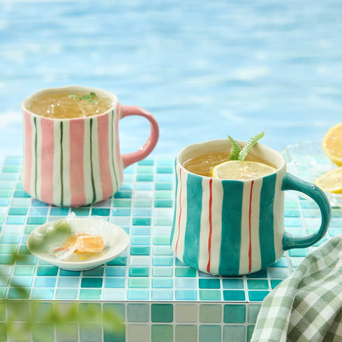 16Oz Home-4pack Retro Checkered Ceramic Coffee Mug - Extra Large Handle, Microwave Safe Vintage Patterned Tea Cup