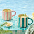 16Oz Home-4pack Retro Checkered Ceramic Coffee Mug - Extra Large Handle, Microwave Safe Vintage Patterned Tea Cup