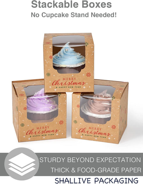 Packaging 60pcs Christmas Individual Cupcake Containers with Window and Insert, Pre-Assembled Cocoa Bomb Christmas