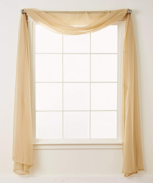 Elegant Comfort Luxury Sheer Curtains, Tan Window Treatment Panels with Rod Pocket, 55 x 216-inches