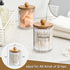 4 Pack Qtip Holder Dispenser with Bamboo Lids, 10 oz Clear Plastic Apothecary Jar Containers
