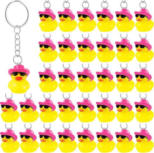 36 Pcs Duck Keychain Bulk, Cowboy Cowgirl Duck Party Favors, Tiny Duck Keychain with Cowboy Hat Sunglasses Charms