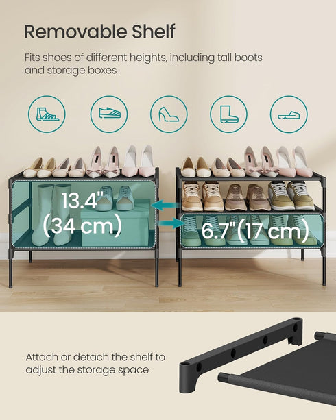 3-Tier 11.7 24.5 21 Inches, ULSH023BH01 SONGMICS Shoe Rack, Shoe Storage Organizer, Space-Saving, x x Entryway, Metal