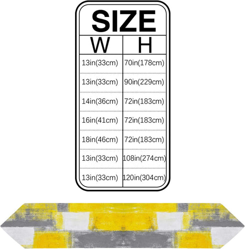 Yellow and Gray Table Runner, Farmhouse Style Burlap Abstract Modern Art Painting Decorative 13 X 90 Inch