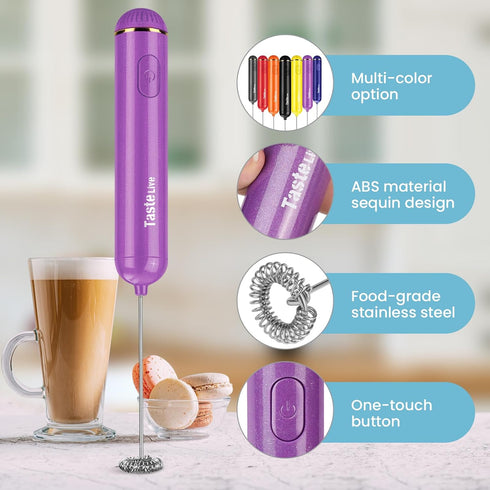 Handheld Milk Frother, Battery Operated Electric Foam Maker and Mixer for Drinks (Blue)