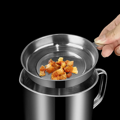 Bacon Grease Container, Kitchen Oil Can with Strainer and Anti-slip Coaster Tray for Storing Frying Oil