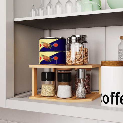 Shelf,2 Countertop,Pantry VERTORGAN Bamboo Corner Tier Plate Organizer for Cabinet and Dish and Spice Rack for Kitchen