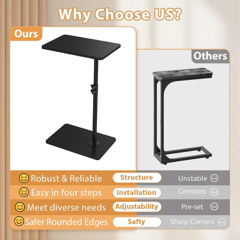 360Swivel TV Tray Table, Adjustable C Shaped Side Table for Couch, Couch Side Table C Table That Slide Under Couch Desk