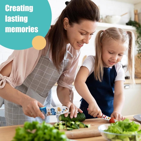 Kids Knife Set for Real Cooking, 4pcs Safe Kitchen Cutting Knives with Stainless Steel Blades, BPA-free