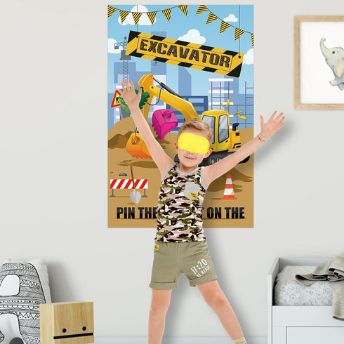 32 Hxezoc Pin The Bucket on The Excavator Game with Pcs Buckets Large Construction Party Games Poster for Kids Birthday