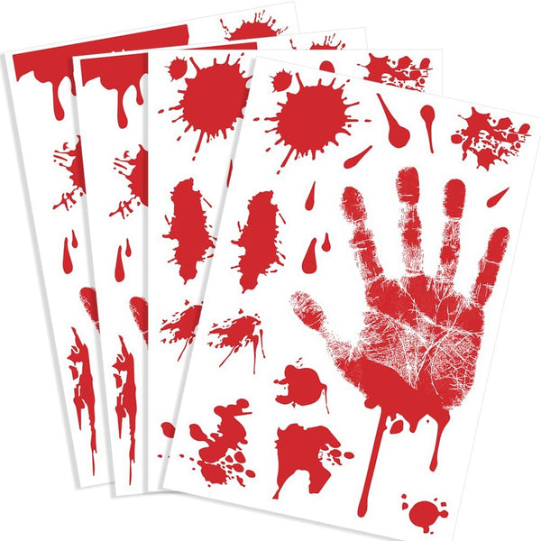 KUUQA 4 Pcs Bloody Handprint Clings - Horror PVC Stickers Decals for Halloween Decorations
