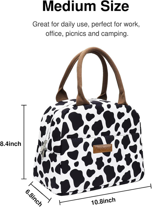 Insulated Lunch Bag - Reusable Lunch Box Cooler Tote Bag for Women Men Adults Work Picnic, Cow Print