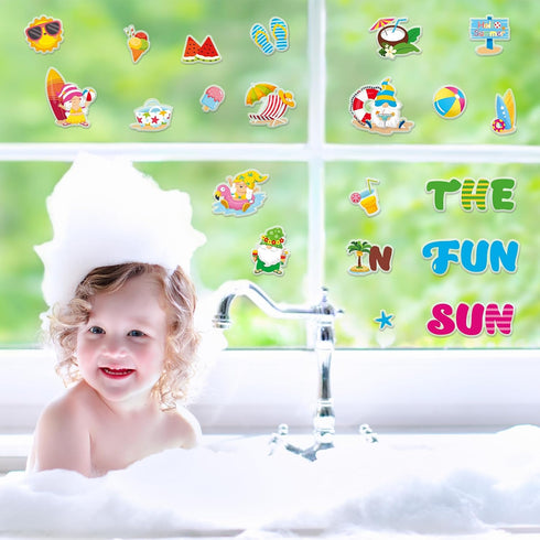 Summer Thick Gel Clings Hawaiian Beach Tropic Stickers for Home Classroom Nursery, Fun in The Sun Window Gel Decals,