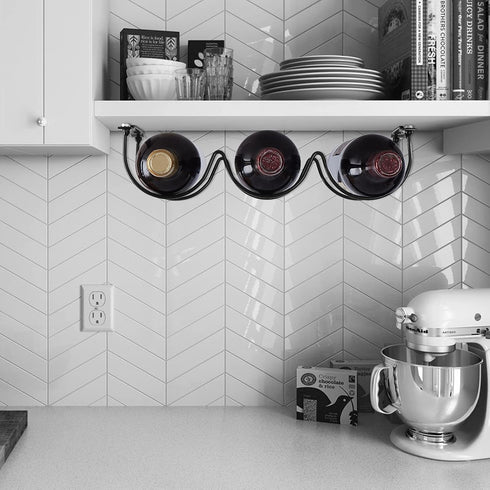 FOMANSH Under Cabinet Wine Rack, Metal Black Organizer for Liquor Bottles, Wall Mounted Kitchen Storage