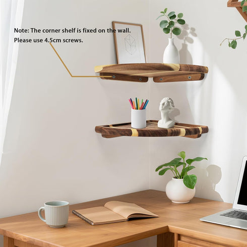 wyzqyam 10 Inch Set 2, Floating Corner Shelve, Acacia Wood Corner Shelf of Corner Shelf wall Mounted for Living Room