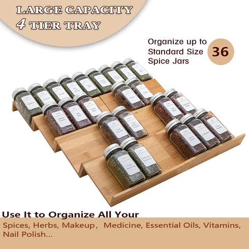 Angimio 8 Set 8" 16" Bamboo Spice Rack Drawer Organizer - Piece - or Wide