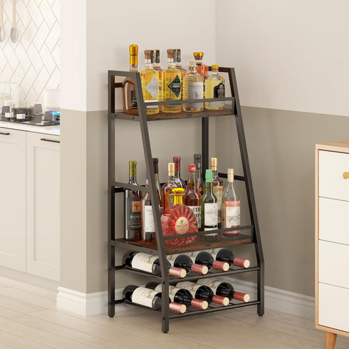 4-Tier LOTEYIKE Trapezoid Wine Rack Freestanding Floor, Stepped Mini Liquor Cabinet Corner Bar Stand Whiskey Liquor