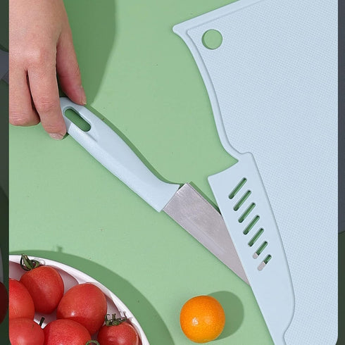 Small Plastic Cutting Board with Knife, Reusable Utility Chopping Board, Portable Fruit Prep with Organizer