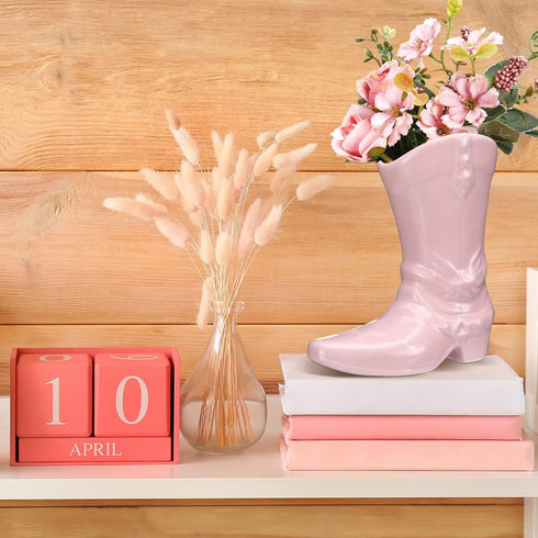 5.9 Inch Country CroBlissful Cowgirl Boot Vase for Book Shelf Ceramic Cowboy Decoration Arrangements Nice Western