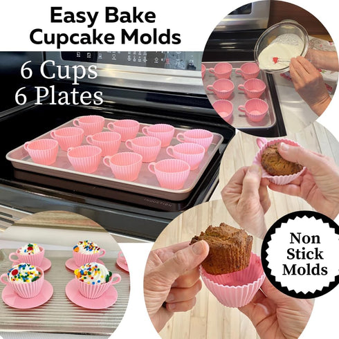 Evelots Baking Cupcake Molds - Silicone Teacup Set - 12 Pc Set - Oven-Safe - Nonstick - Muffin Cups for Bridal/Baby Shower, Birthday/Tea Party - 6 Cups & 6 Saucers - BPA Free by Evelots