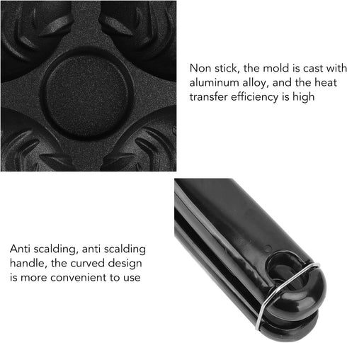 Taiyaki Pan, Non-Stick Double Sided Frypan with 4 Grids, Black Anti-Scalding Handle, Fish Shape Aluminium Waffle Maker