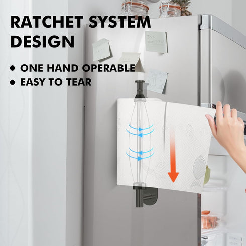 Magnetic Paper Towel Holder, One Hand Operable Wall Mount, Self Adhesive Strong Magnetic Backing for Kitchen