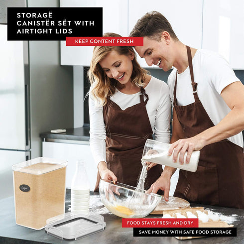 Set 2; 175 oz 5.2L DWLLZA KITCHEN Large Flour Sugar Storage Containers of FL. - Plastic Airtight Food Storage
