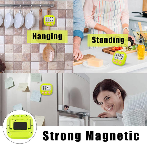 6 Pack Digital Kitchen Timers for Cooking, Magnetic Timer with Loud Alarm, Green