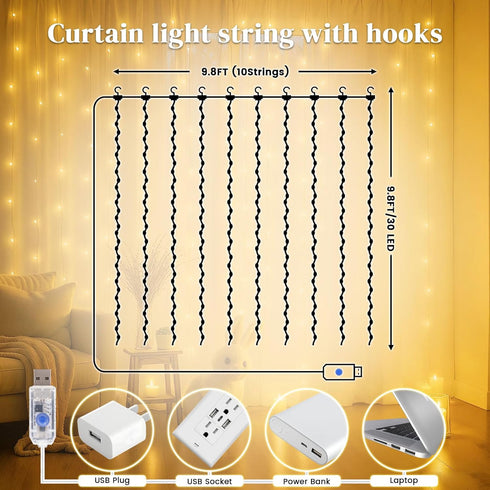 300 9.8 9.8 8 DomeStar LED Curtain Lights for Bedroom, x FT Fairy Lights with Modes Remote, Plugin Design for Holiday