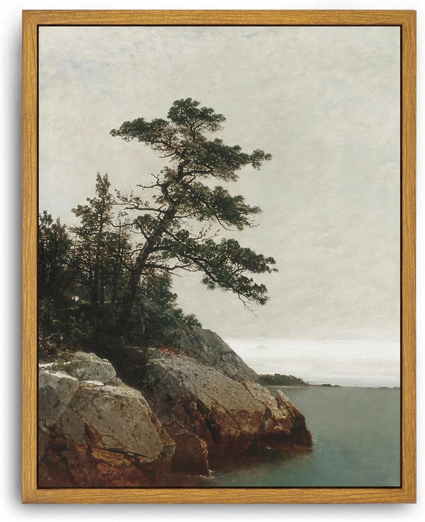 Roslynity Framed Canvas Wall Art, Vintage Print of The Old Pine Landscape, Rustic Tree Nature Artwork for Home Decor
