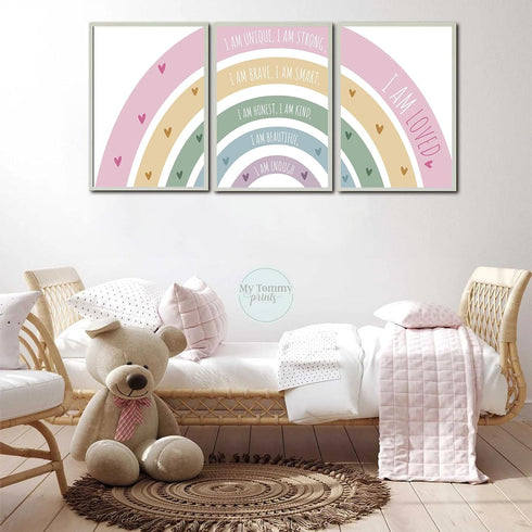 3Pcs 12x16in Rainbow Canvas Wall Art - Colorful Boho Nursery Wall Decor - Positive Affirmation Kids Heart Picture