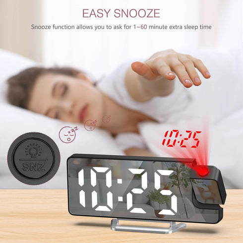 Projection Alarm Clock for Bedroom, Digital Clock with 180° Rotatable Projector, Large Display LED Alarm Clock