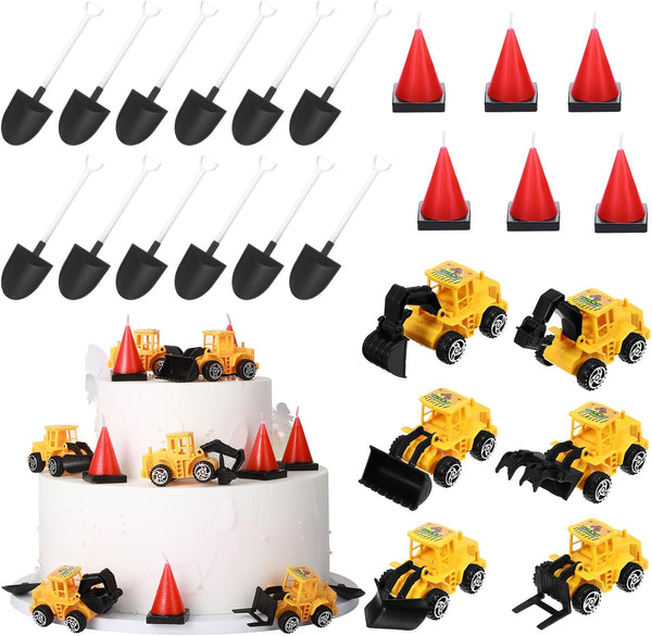 Yerliker 24 Pcs Construction Party Decoration Set Construction Cone Shaped Cake Candles