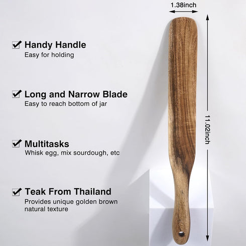 Spurtle for Sourdough Starter - Wooden Kitchen Utensils for Spreading, Cooking, Mixing, NonStick Cookware