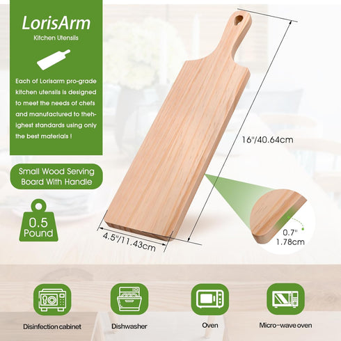 Small Rubber Wood Cutting Board with Handle, 16" X 4.5" Long for Serving Bread, Meat, Fruits, Cheese