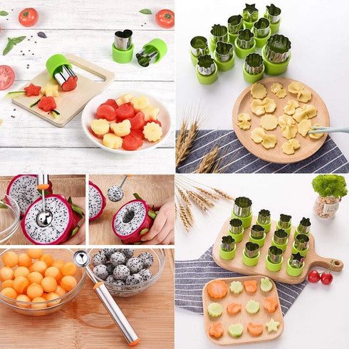 LetGoShop Cookie Cutter Sets for Kids, 12 Shapes Biscuit Cutters with Safety Handle & 10 Cartoon Food Forks