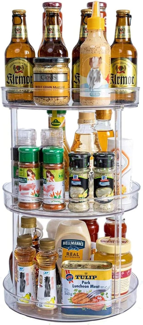 Non-Skid 3 Tier Lazy Susan for Kitchen, 360 Degree Rotating Spice Rack, Cabinet Organizer Turntable