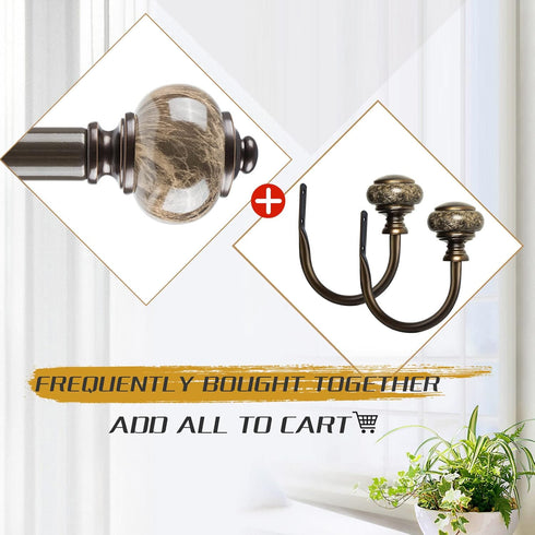 KAMANINA Decorative Curtain Holdbacks, Window Drapery Holdbacks, Antique Bronze, Marbled Finials (1 Pair/2 Pack, Small)