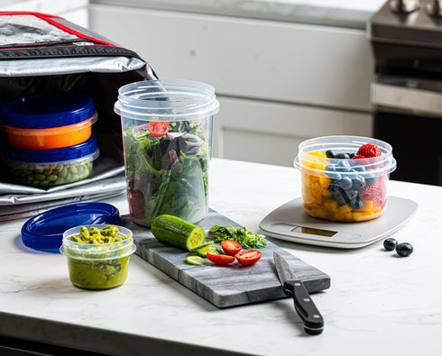 Elegant Disposables Twist Top Deli Containers, Reusable Stackable Food Storage Containers with Blue Screw on Lid - 10