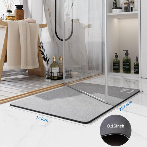 Diatomaceous Earth Bath Mat Rug, Super Absorbent Non Slip Quick Dry Bathroom Mat, 17"x27.5", Grey