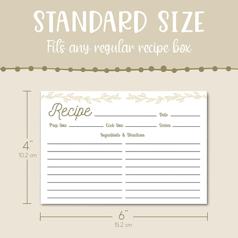 Dekali Designs Rustic Recipe Cards 4x6 Inches (50 Pack) Double Sided with Cute Floral Design
