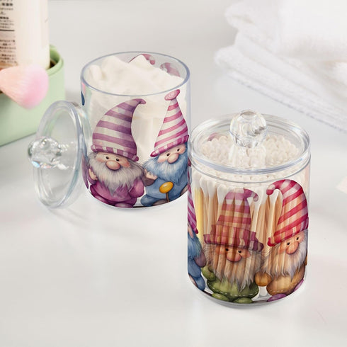 Gnomes Pink 2PC Airtight Transparent Plastic Storage Jar - Food Storage Container for Herbs, Tea, and More