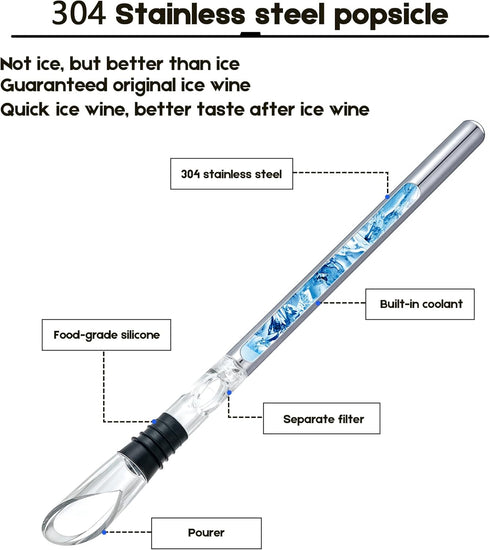 YouYah Wine Chiller Stick 3-in-1 Stainless Steel Bottle Cooler Stick, Rapid Iceless Wine Chilling Rod with Aerator and