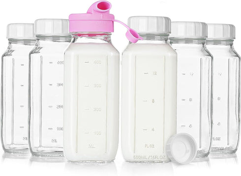 Sovietiep 16 Oz Square Glass Milk Bottles with A Silicone Cap, 6